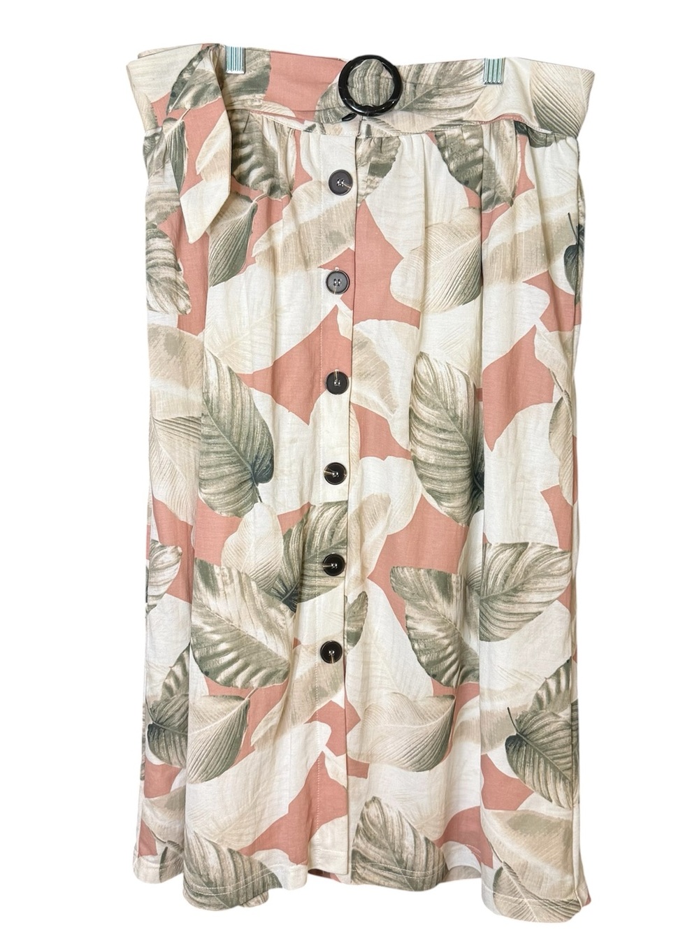 Le Chateau High-Waist Tropical Print Button-Front Skirt